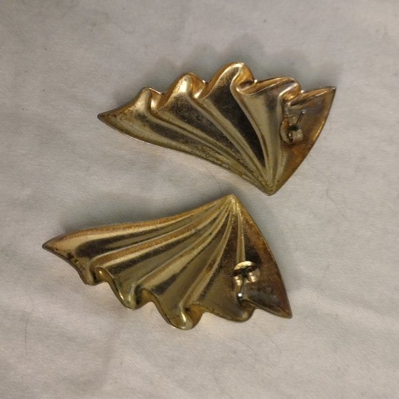 gold fan earrings vintage retro abstract design mod pinup 70s 80s 60s minimalist - Picture 1 of 3